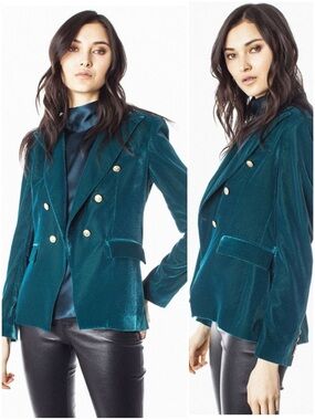 GENERATION LOVE Women’s Size M Teal Green Velvet Savannah Double Breasted Blazer
